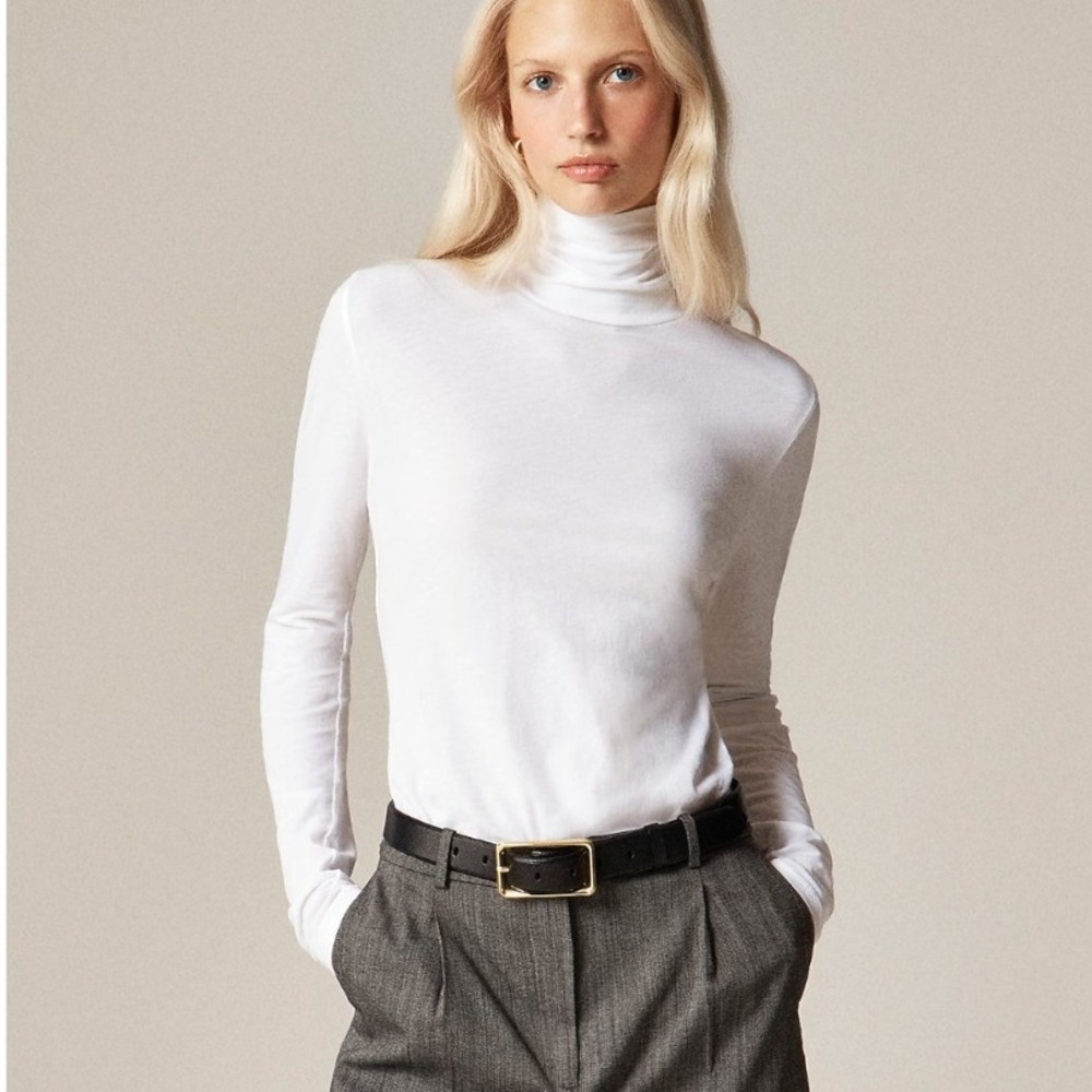 J.Crew Women Tissue Turtleneck White Long Sleeve Cotton Top C0280 Size S NEW $55